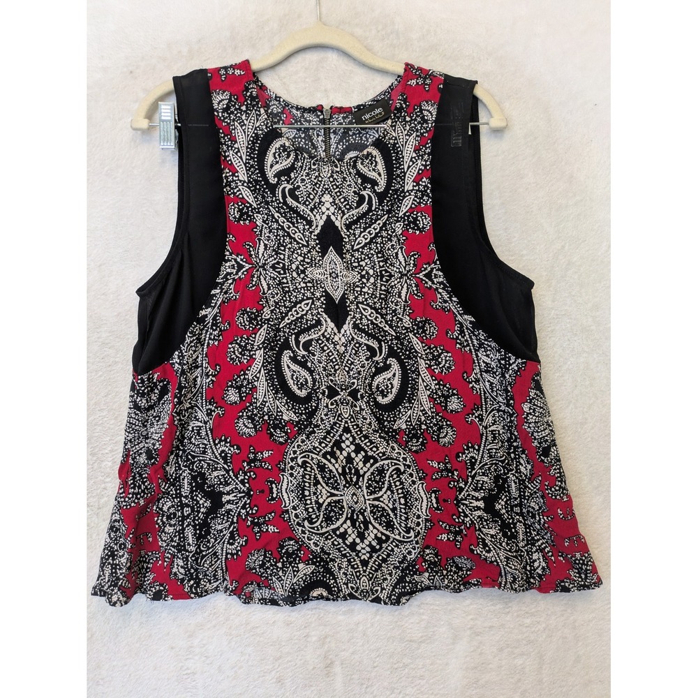 Nicole by Nicole Miller Tank Top Women's M Red Paisley Sleeveless Zip Back